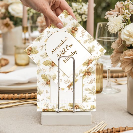 Neutral Woodland Wild One Birthday スタンダードカクテルナプキン