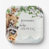 Neutral Woodland Wildlife Baby Shower Party Table ペーパープレート (正面)