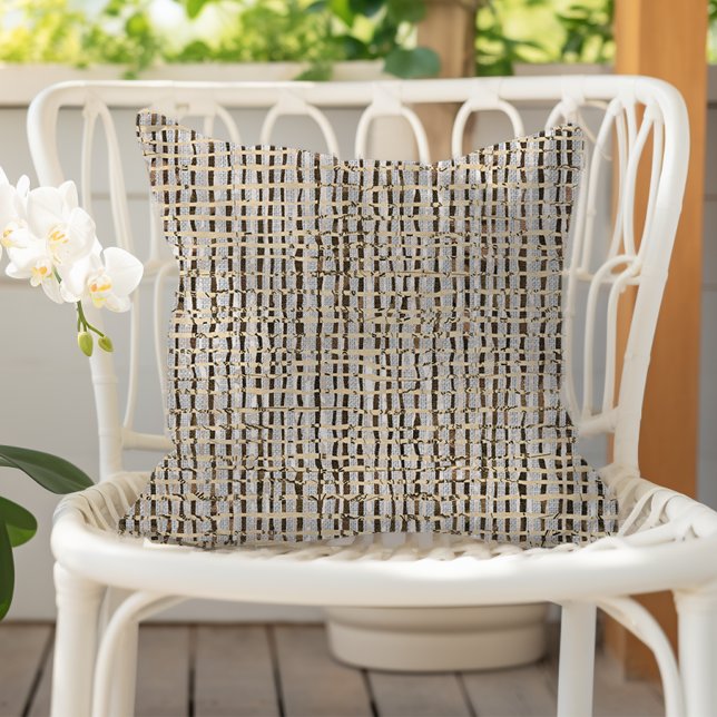 Neutral Woven Look Pattern Faux Linen Gray Brown アウトドアクッション (クリエイターアップロード済み)