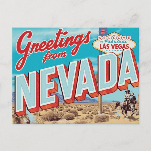 Nevada Las Vegas Sign Cowboy ポストカード (正面)