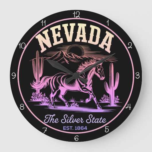 Nevada Silver State Horse  ラージ壁時計 (正面)