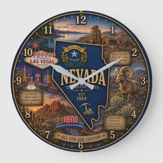 Nevada State Silver Desert and Las Vegas Rustic ラージ壁時計 (正面)
