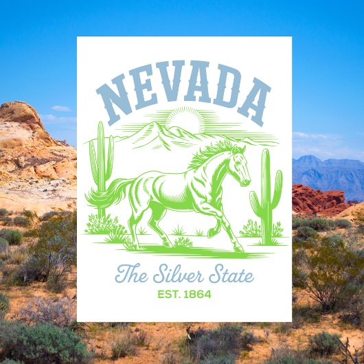 Nevada The Silver State Est. 1864 Wild Horse ポストカード