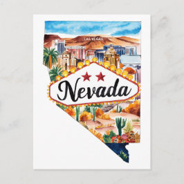 Nevada USA State Shaped Vintage Watercolor ポストカード