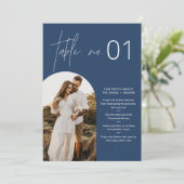 NEVEネイビー写真テーブル番号とおもしろいファクト5 x 7 招待状 (スタンド正面)