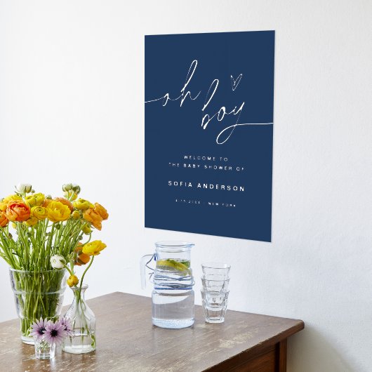 NEVEネイビー、銀箔ああ男の子ベイビーシャワーのサイン 箔ポスター (レイダウン (キッチン))