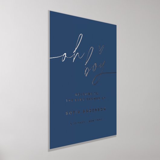 NEVEネイビー、銀箔ああ男の子ベイビーシャワーのサイン 箔ポスター (レイダウン)