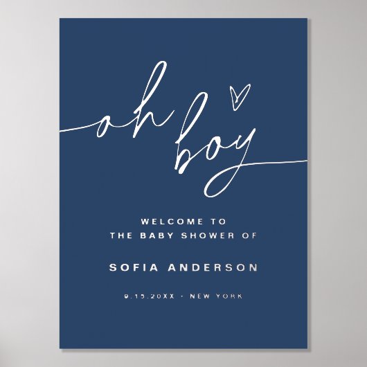 NEVEネイビー、銀箔ああ男の子ベイビーシャワーのサイン 箔ポスター (正面)
