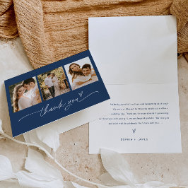 NEVE ネイビーブルーの写真付き結婚式お礼カード サンキューカード
