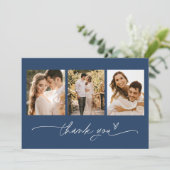 NEVE ネイビーブルーの写真付き結婚式お礼カード 招待状 (スタンド正面)