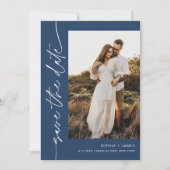NEVE Navy Blue Photo Save The Date Card 招待状 (正面)