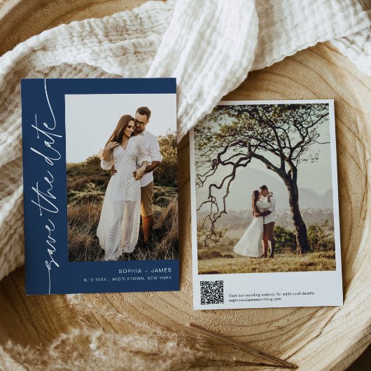 NEVE Navy Blue Photo Save The Date Card 招待状