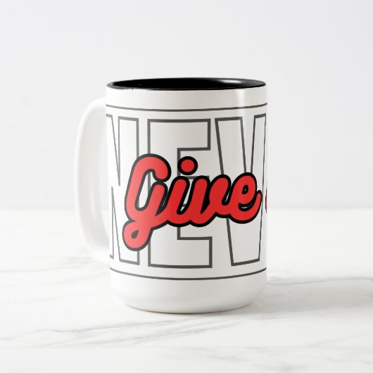 Never 与え Upやる気を起こさせるタイポグラフィ引用文 ツートーンマグカップ (正面左)