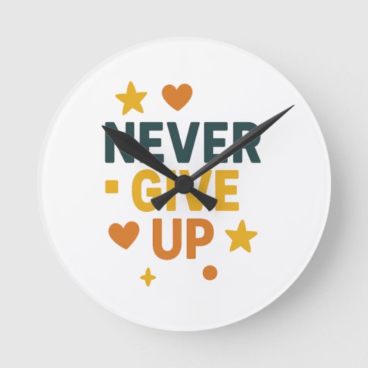 Never 与え Upやる気を起こさせる引用文Tシャツ ラウンド壁時計 (正面)