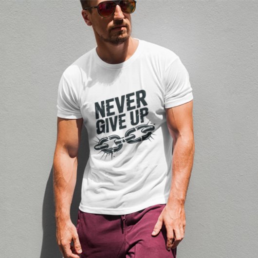 「Never 与え Up」やる気を起こさせる引用文ヴィンテージチェーン Tシャツ
