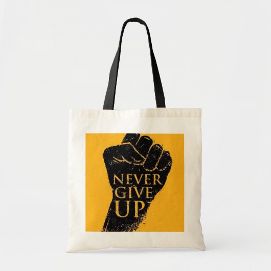 "Never 与え Up" やる気を起こさせる拳トートバッグ トートバッグ (正面)