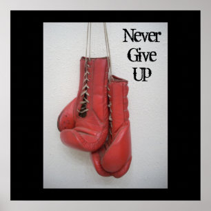 Never 与え Up-ボクシング手袋キャンバス ポスター