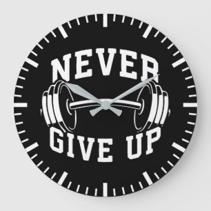 Never 与え Up - Dumbell -トレーニングジムのモチベーション ラージ壁時計