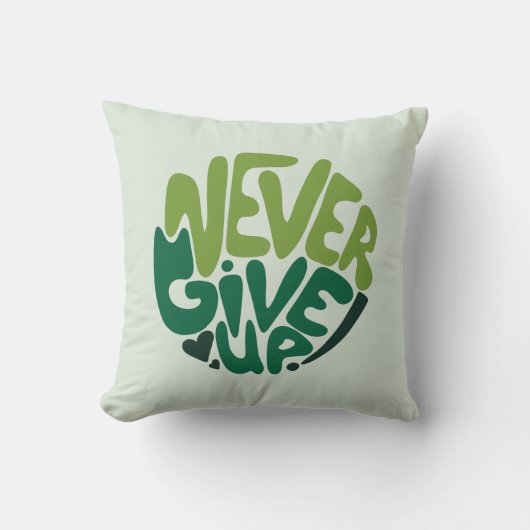 Never 与え Up - Green 前向き Handレタリング クッション (正面)