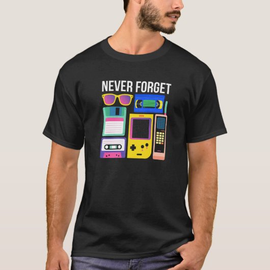 Never 忘れヴィンテージフロッピーディスクビデオテープ音楽 tシャツ (正面)