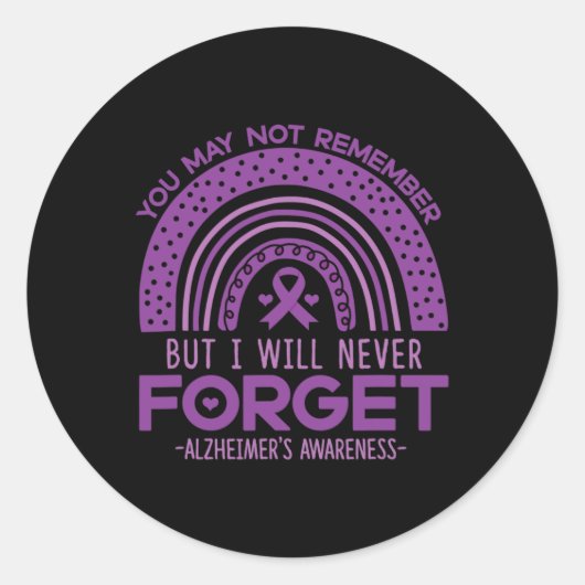 Never 忘れ Dementia患者 Purple Ribbon ラウンドシール (正面)