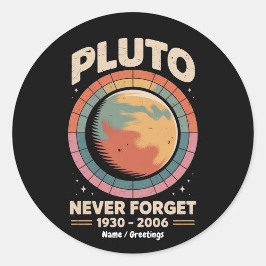 Never 忘れ Pluto 1930-2006おもしろいレトロ宇宙 ラウンドシール (正面)