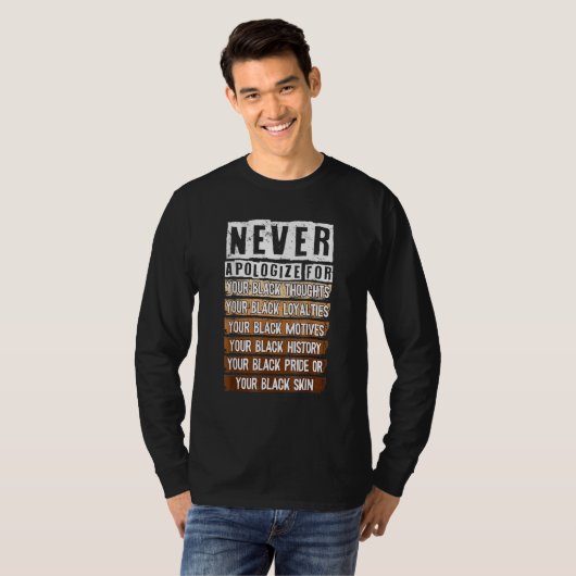 Never Apologize Black History Month BLM Melanin Pr Tシャツ (正面フル)