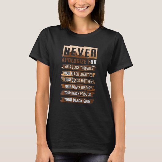 Never Apologize Black History Month BLM Melanin Pr Tシャツ (正面)