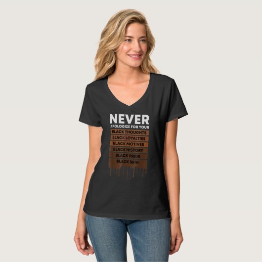 Never Apologize Black History Month BLM Melanin Pr Tシャツ (正面フル)