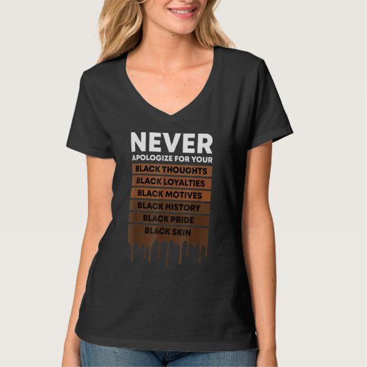 Never Apologize Black History Month BLM Melanin Pr Tシャツ (正面)