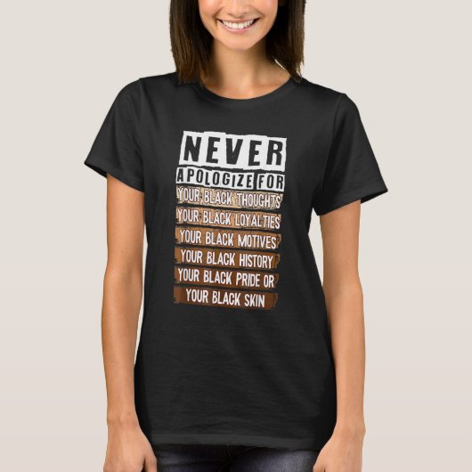 Never Apologize Black History Month BLM Melanin Pr Tシャツ (正面)