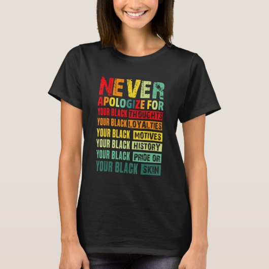 Never Apologize Black History Month BLM Melanin Pr Tシャツ (正面)