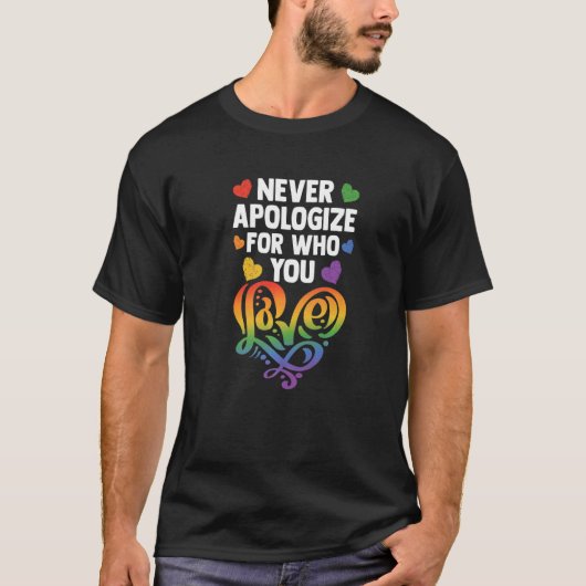 Never Apologize For Who You Are Rainbow Pride Lgbt Tシャツ (正面)