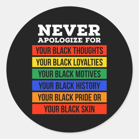 Never Apologize For Your Blackness - Black History ラウンドシール (正面)