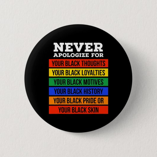 Never Apologize For Your Blackness - Black History 缶バッジ (正面)