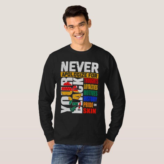 Never Apologize For Your Blackness Black History M Tシャツ (正面フル)