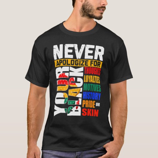 Never Apologize For Your Blackness Black History M Tシャツ (正面)