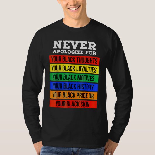 Never Apologize For Your Blackness Black History M Tシャツ (正面)