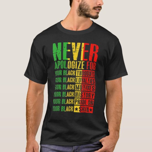 Never Apologize For Your Blackness Black History P Tシャツ (正面)