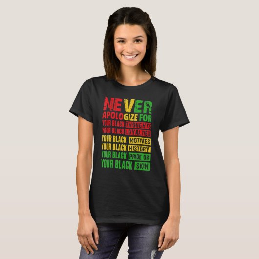 Never Apologize Your Black History Month African A Tシャツ (正面フル)