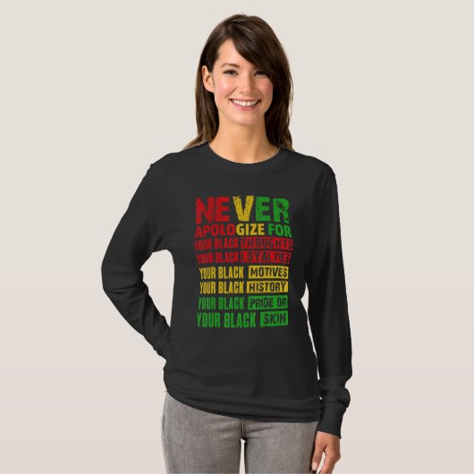 Never Apologize Your Black History Month African A Tシャツ (正面フル)