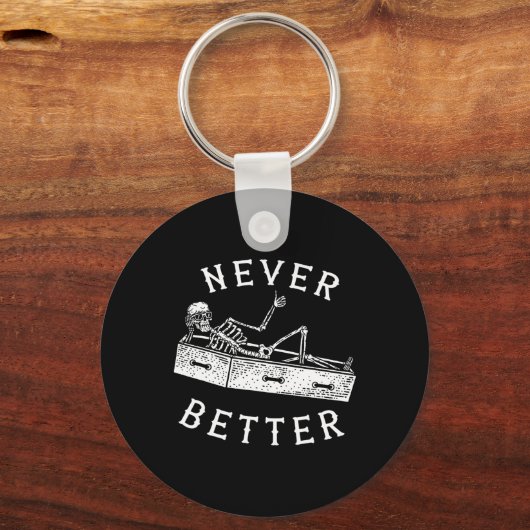 Never Betterおもしろいスケルトンのハロウィーンの衣装の男性を見る キーホルダー (正面)