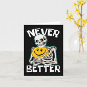 NEVER BETTERスケルトンおもしろいスカルハロウィーンの衣装 カード (黄色い花)