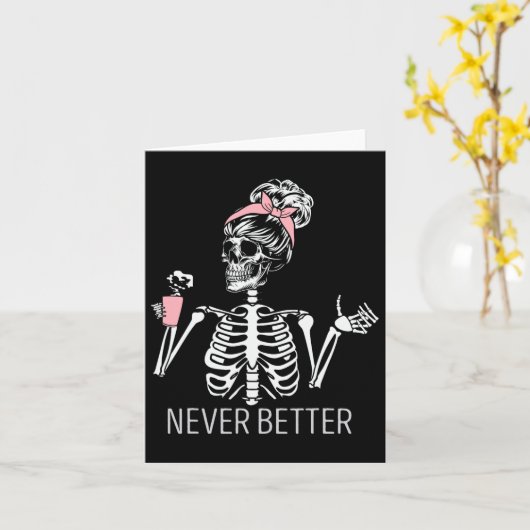 Never Better Skeleton Coffee Halloween Co カード (黄色い花)
