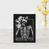 Never Better Skeleton Coffee Halloween Co カード (黄色い花)
