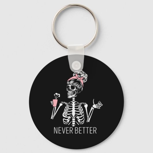 Never Better Skeleton Coffee Halloween Co キーホルダー (正面)