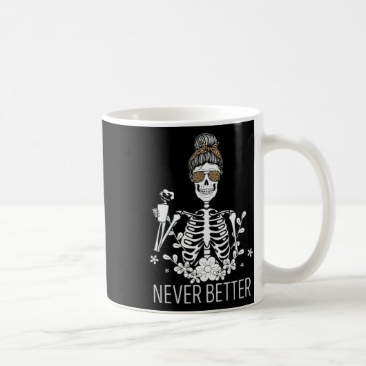 Never Better Skeleton Coffee Halloween Co コーヒーマグカップ (右)