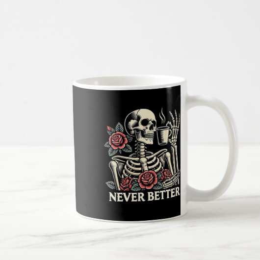 Never Better Skeleton Coffee Halloween Co コーヒーマグカップ (右)