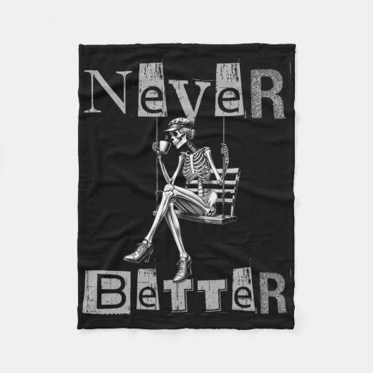 Never Better Skeleton Messy Bun Drink Coffee Co フリースブランケット (正面)