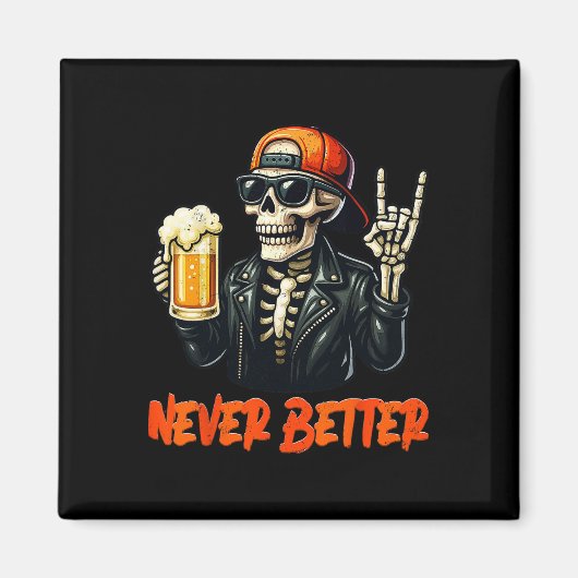 Never Bettter Skeleton Rock Hand Halloween Costume マグネット (正面)
